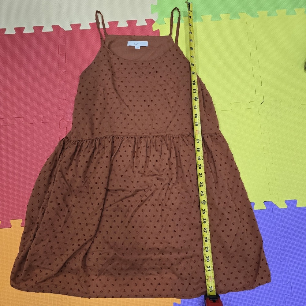 LOFT‎ Women's Small Brown Clip Dot Sleeveless Mini Dress Lined Tiered Boho